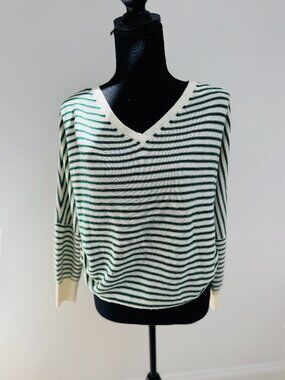 BluIvy Green and Cream Stripe Sweater with Gold Button Detail Sz S/M
